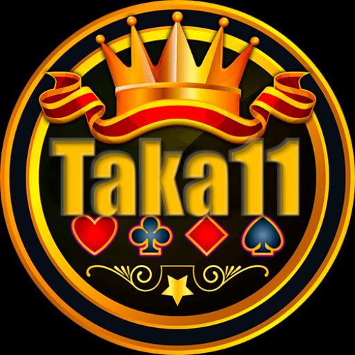 Taka11 themed cartoon characters celebrating with coins and a mobile app screen